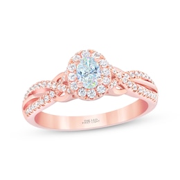 Previously Owned THE LEO First Light Diamond Oval-Cut Halo Twist Shank Engagement Ring 5/8 ct tw 14K Rose Gold