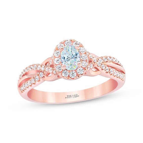 Previously Owned THE LEO First Light Diamond Oval-Cut Halo Twist Shank Engagement Ring 5/8 ct tw 14K Rose Gold