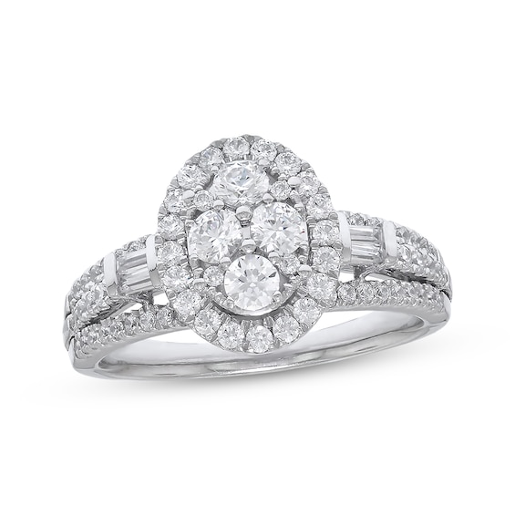 Previously Owned Multi-Diamond Oval Frame Engagement Ring 1 ct tw 14K White Gold