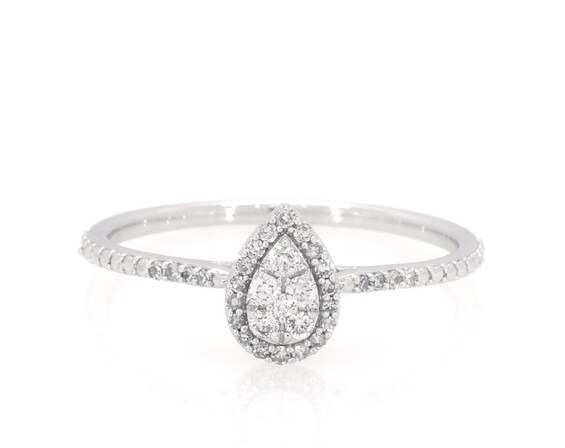 Previously Owned Multi-Diamond Center Pear Frame Promise Ring 1/4 ct tw 10K White Gold