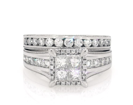 Previously Owned Princess-Cut Quad Diamond Halo Bridal Set 2 ct tw 14K White Gold Size 8.5