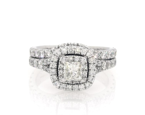 Previously Owned Neil Lane Princess-Cut Diamond Double Halo Bridal Set 1-1/3 ct tw 14K White Gold Size