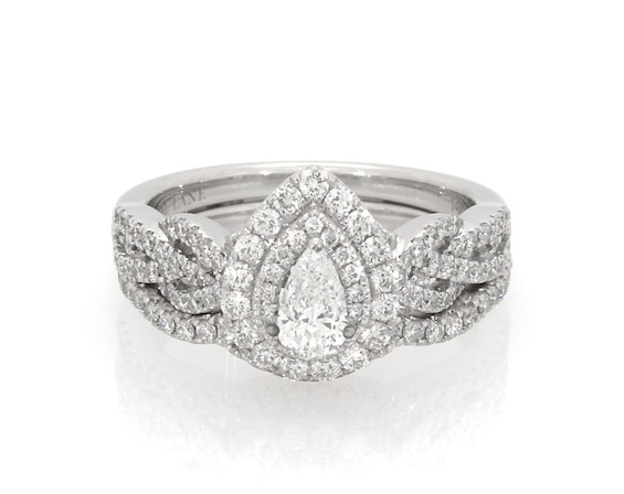 Previously Owned Neil Lane Pear-Shaped Diamond Double Halo Braided Bridal Set 7/8 ct tw 14K White Gold Size