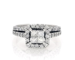 Previously Owned Princess-Cut Quad Diamond Halo Bridal Set 1-1/5 ct tw 14K White Gold Size 6.75