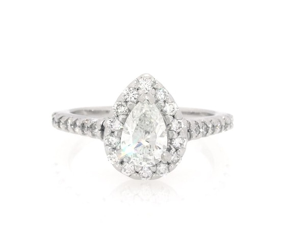 Previously Owned Pear-Shaped Diamond Halo Engagement Ring 1 ct tw 14K White Gold Size 5.5