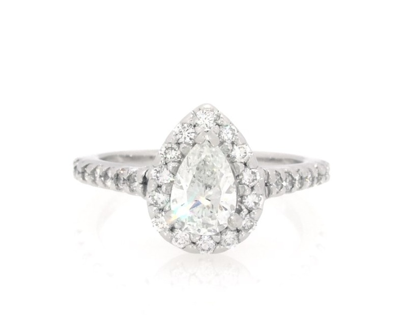 Main Image 1 of Previously Owned Pear-Shaped Diamond Halo Engagement Ring 1 ct tw 14K White Gold Size 5.5