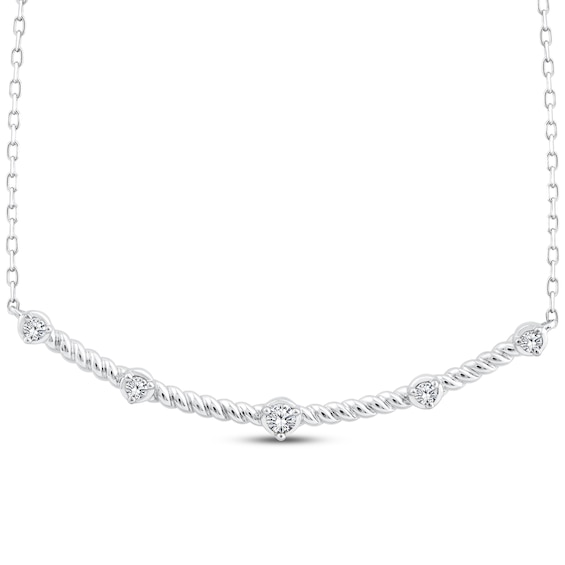 Previously Owned Threads of Love Diamond Station Smile Necklace 1/6 ct tw 10K White Gold 19.75"