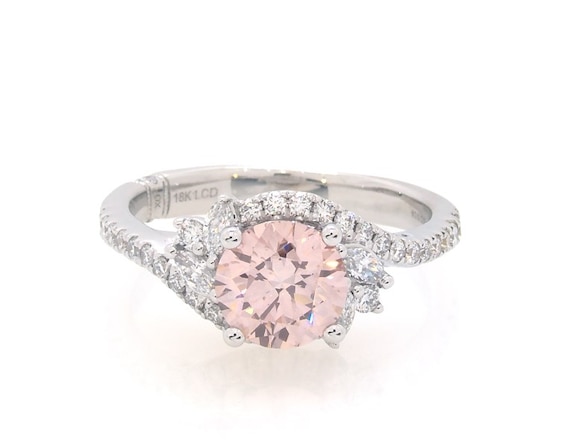 Previously Owned Monique Lhuillier Bliss Round-Cut Peach-Pink & White Lab-Grown Diamond Engagement Ring 1-1/2 ct tw 18K White Gold