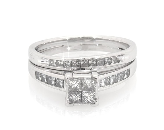 Previously Owned Princess-Cut Diamond Quad Bridal Set 1 ct tw 10K & 14K White Gold Size 8.75