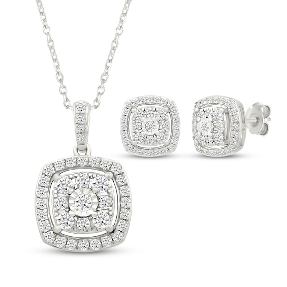 Previously Owned Diamond Cushion Halo Gift Set 1 ct tw 10K White Gold