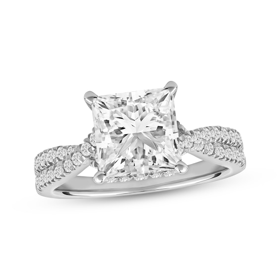 Previously Owned Princess-Cut Lab-Grown Diamond Hidden Halo Engagement Ring 3 ct tw 14K White Gold