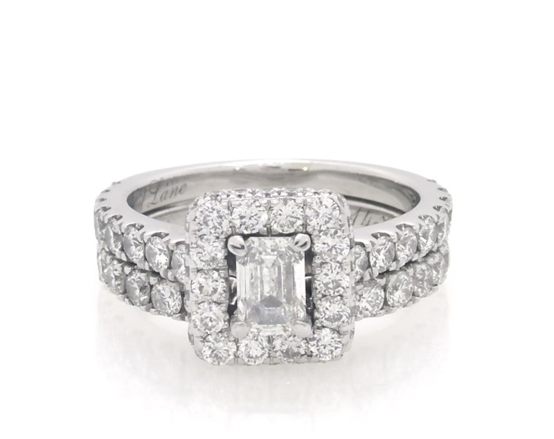Main Image 1 of Previously Owned Neil Lane Emerald-Cut Diamond 1-7/8 ct tw Bridal Set 14K White Gold Size 4.75