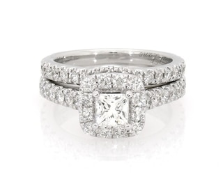 Previously Owned Neil Lane Princess-Cut Diamond Halo Bridal Set 1 ct tw 14K White Gold Size 3.75