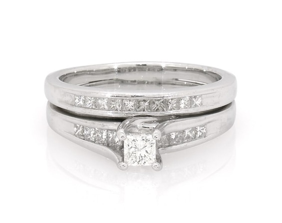 Previously Owned Princess-Cut Diamond Bridal Set 7/8 ct tw 14K White Gold Size 10.25