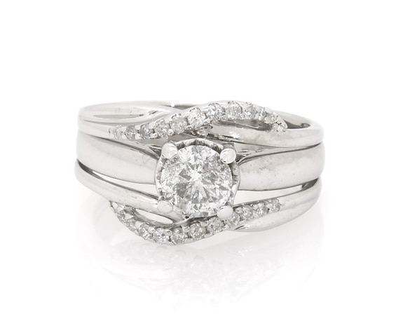 Previously Owned Round-Cut Diamond Bridal Set / ct tw 10K & 14K White Gold Size
