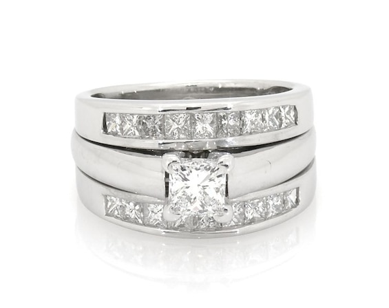 Previously Owned Princess-Cut Diamond Bridal Set 1-5/8 ct tw 14K White Gold & Platinum Size 6.75