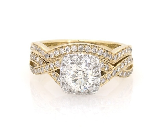 Previously Owned Neil Lane Round-Cut Diamond Halo Bridal Set 1-1/ ct tw 14K Two-Tone Gold Size