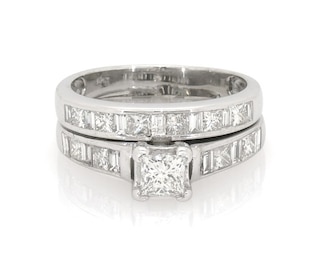 Previously Owned Princess-Cut Diamond Bridal Set 1-3/8 ct tw 14K White Gold Size 6.5