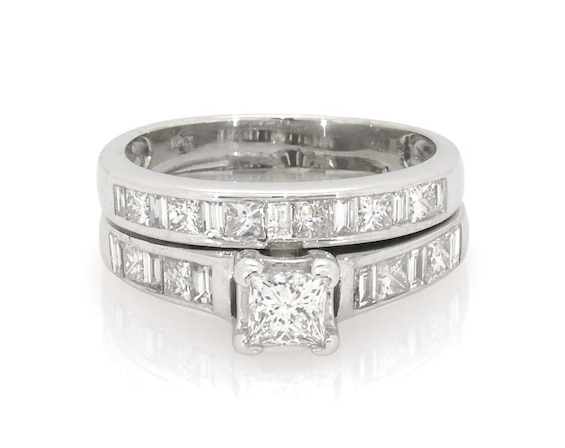 Previously Owned Princess-Cut Diamond Bridal Set 1-3/8 ct tw 14K White Gold Size 6.5