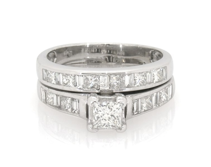 Main Image 1 of Previously Owned Princess-Cut Diamond Bridal Set 1-3/8 ct tw 14K White Gold Size 6.5