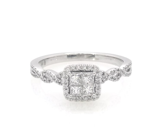 Previously Owned Diamond Engagement Ring 1/2 ct tw Princess/Round-cut 14K White Gold