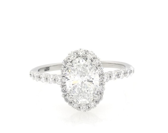 Previously Owned Lab-Grown Diamonds Oval-Cut Halo Engagement Ring 1-1/2 ct tw 14K White Gold