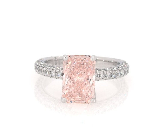 Previously Owned Monique Lhuillier Bliss Radiant-Cut Peach-Pink & White Lab-Grown Diamond Engagement Ring 2-1/2 ct tw 18K White Gold
