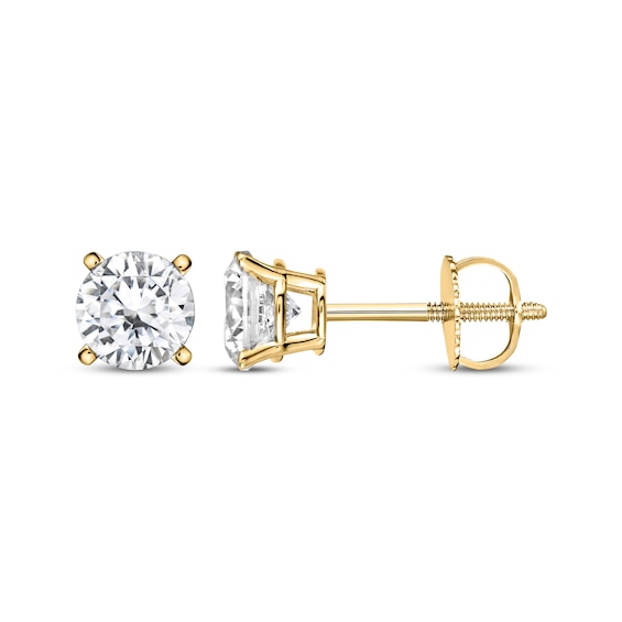 Previously Owned Lab-Created Diamonds by KAY Round-Cut Solitaire Stud Earrings 1-1/2 ct tw 14K Yellow Gold (I/SI2)