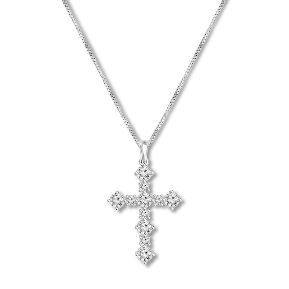 Previously Owned Diamond Cross Necklace 5/8 ct tw Round-cut 14K White Gold 18"