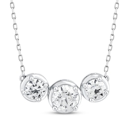 Previously Owned Memories Moments Magic Lab-Grown Diamond Three-Stone Necklace 1-1/2 ct tw 14K White Gold 18.75"