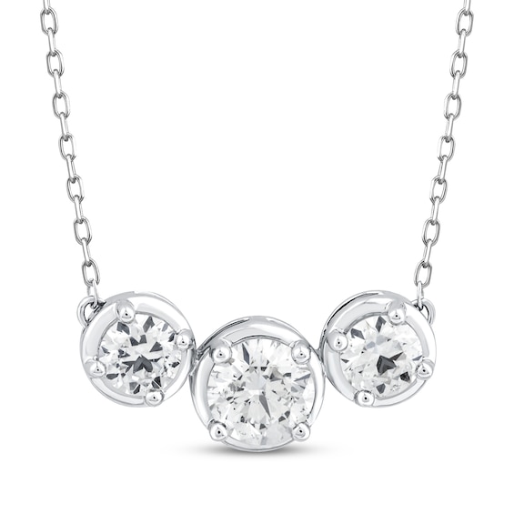 Previously Owned Memories Moments Magic Lab-Grown Diamond Three-Stone Necklace 1-1/2 ct tw 14K White Gold 18.75"