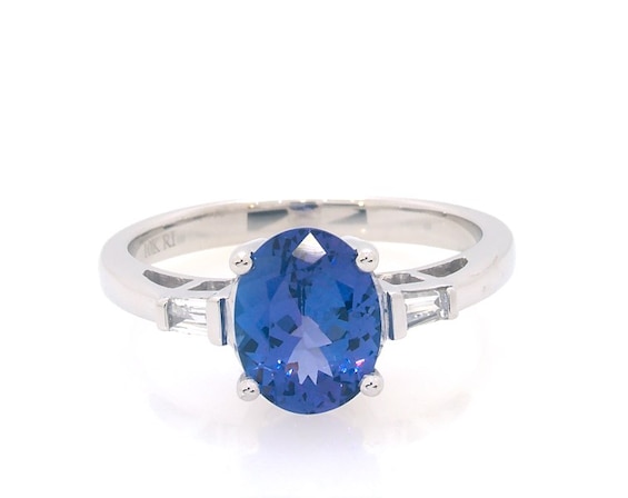 Previously Owned Oval-Cut Tanzanite & Baguette Diamond Ring 1/10 ct tw 10K White Goldr