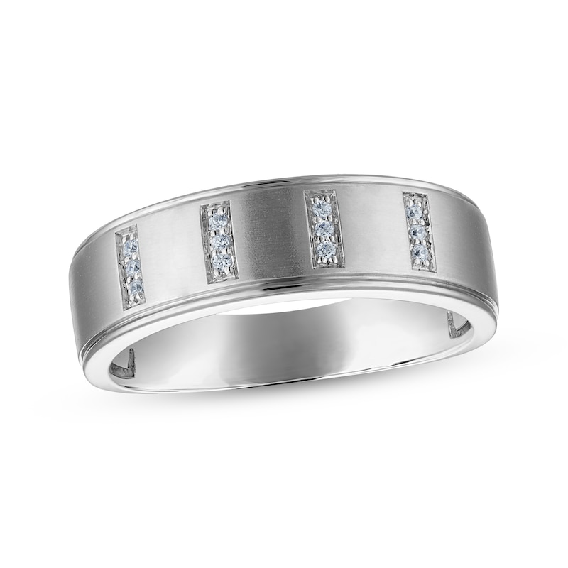 Main Image 1 of Previously Owned Men's Diamond Trios Wedding Band 1/20 ct tw 10K White Gold
