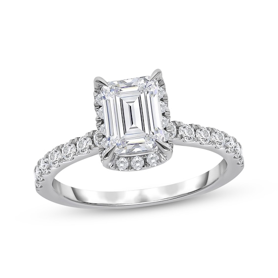 Previously Owned KAY Signature Collection Emerald-Cut Lab-Grown Diamond Halo Engagement Ring 2 ct tw 14K White Gold