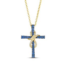 Previously Owned Le Vian Blue Sapphire Cross Necklace 5/8 ct tw Diamonds 14K Honey Gold 19"