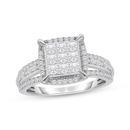 Previously Owned Princess-Cut Multi-Diamond Engagement Ring 1 ct tw 10K White Gold