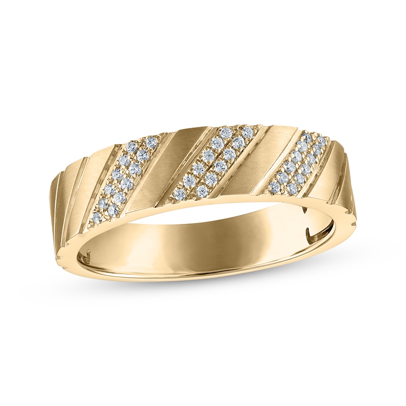 Main Image 1 of Previously Owned Men's Diamond Diagonal Wedding Band 1/6 ct tw 10K Yellow Gold