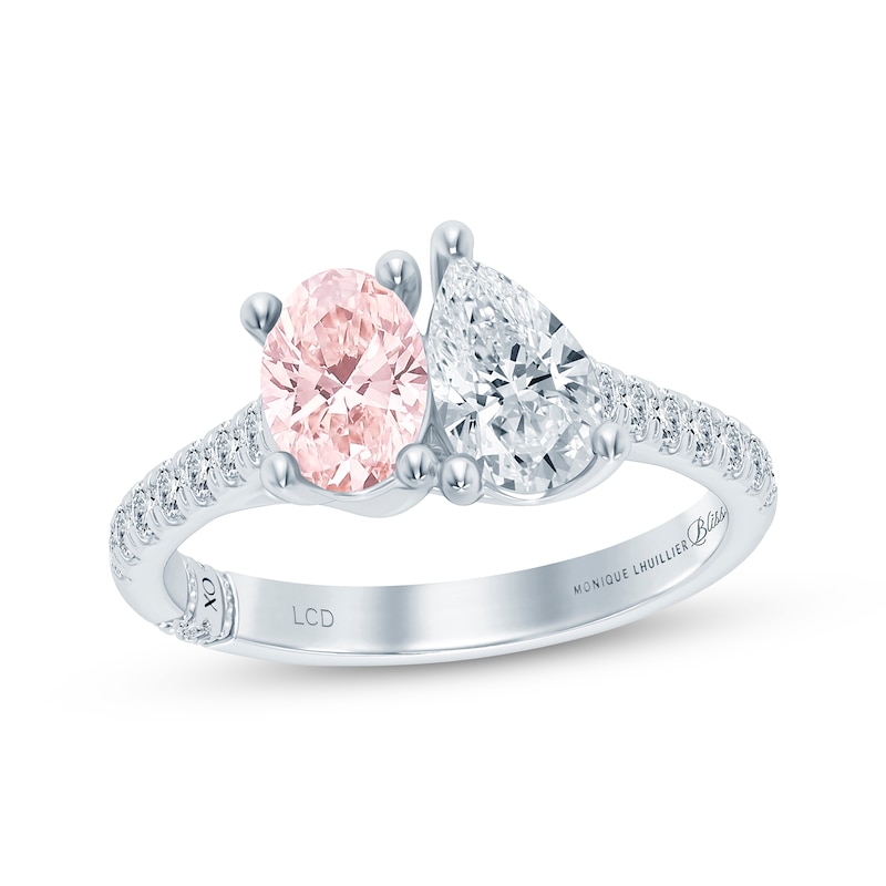 Main Image 1 of Previously Owned Monique Lhuillier Bliss Peach-Pink & White Lab-Grown Diamond Engagement Ring 1-5/8 ct tw 18K White Gold