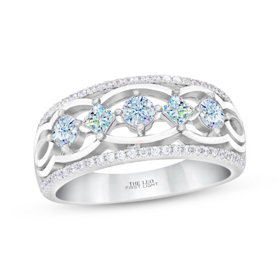 Previously Owned THE LEO First Light Diamond Princess & Round-Cut Anniversary Band 3/4 ct tw 14K White Gold