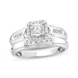 Previously Owned Round-Cut Diamond Cushion Halo "X" Engagement Ring 1/4 ct tw 10K White Gold
