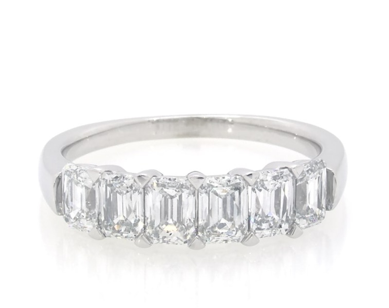 Main Image 1 of Previously Owned THE LEO Legacy Lab-Grown Diamond Emerald-Cut Anniversary Ring 2 ct tw 14K White Gold