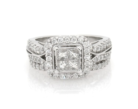 Previously Owned Princess-Cut Quad Diamond Bridal Set 1-1/5 ct tw 14K White Gold Size 5.75