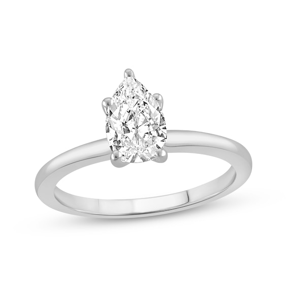 Previously Owned Lab-Grown Diamonds Pear-Shaped Solitaire Ring 1 ct tw 14K White Gold (F/SI2)