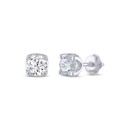 Previously Owned THE LEO Legacy Lab-Grown Diamond Round-Cut Solitaire Stud Earrings 1 ct tw 14K White Gold (F/VS2)