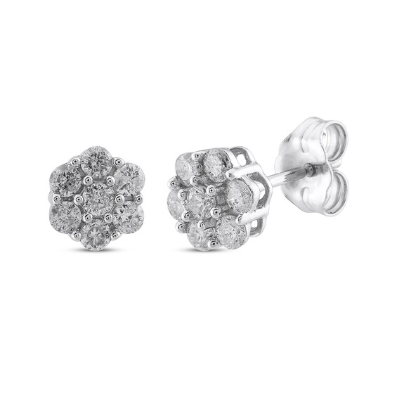 Previously Owned Diamond Seven-Stone Flower Stud Earrings 1/2 ct tw 10K White Gold