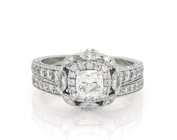 Previously Owned Neil Lane Cushion-Cut Diamond Double Halo Bridal Set 2 ct tw 14K White Gold Size 7