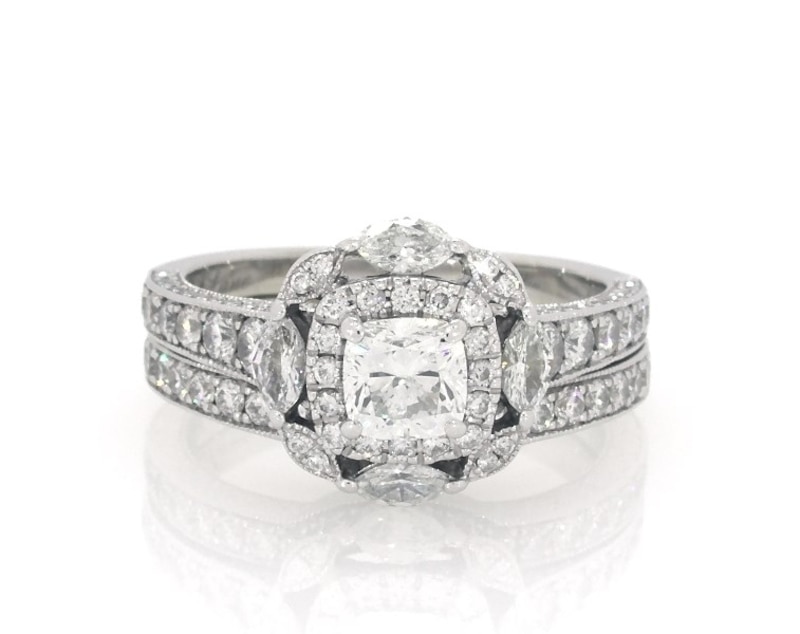 Main Image 1 of Previously Owned Neil Lane Cushion-Cut Diamond Double Halo Bridal Set 2 ct tw 14K White Gold Size 7