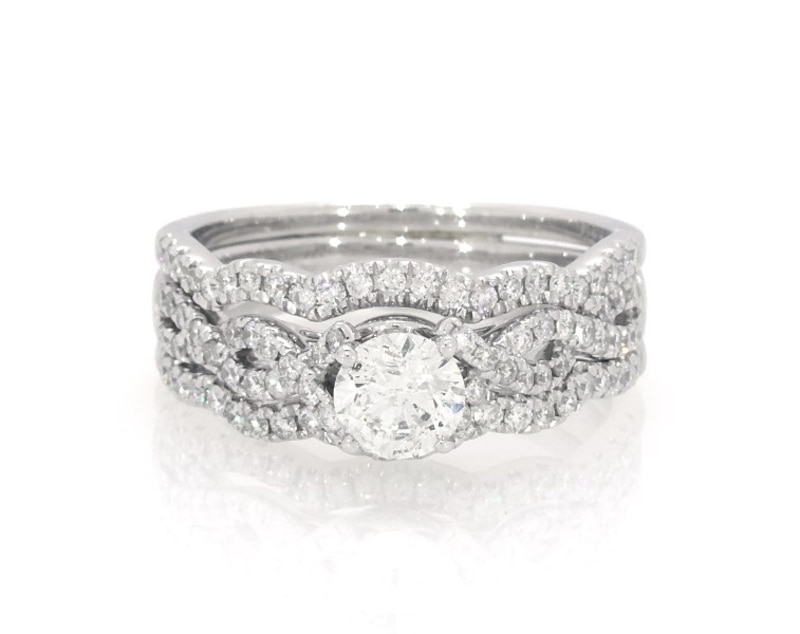 Main Image 1 of Previously Owned Round-Cut Diamond Bridal Set 1-1/2 ct tw 14K White Gold Size 8.75