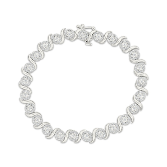 Previously Owned Diamond Halo S-Link Bracelet 1 ct tw Sterling Silver 7"