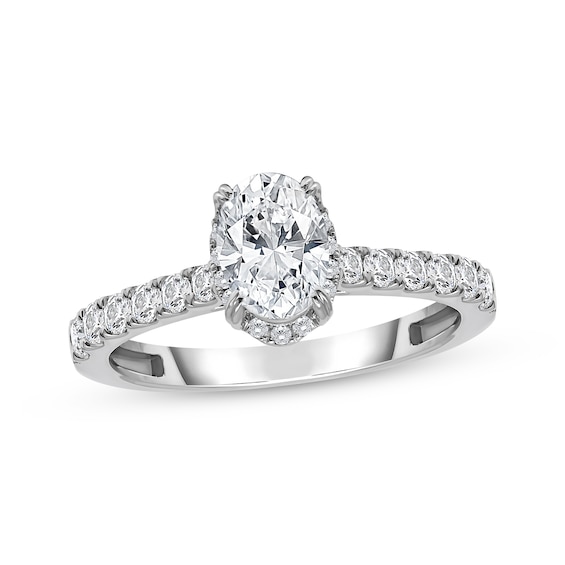 Previously Owned Lab-Grown Diamonds Oval-Cut Halo Engagement Ring 1-1/2 ct tw 14K White Gold